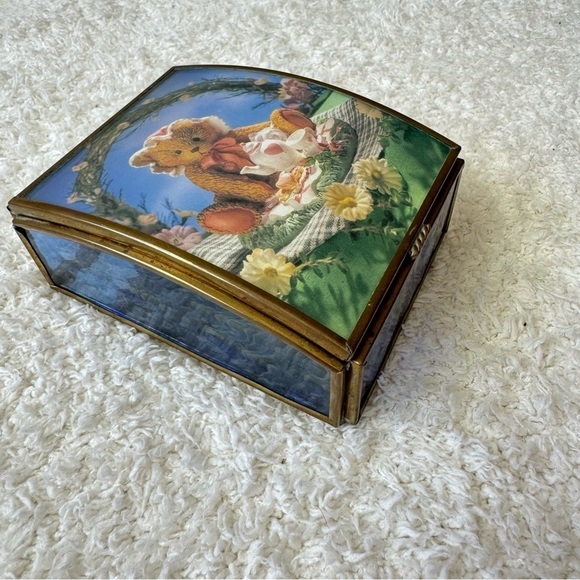 Handcrafted via vermont jewelry box trinket bear picnic cottagecore kitsch - Picture 9 of 14